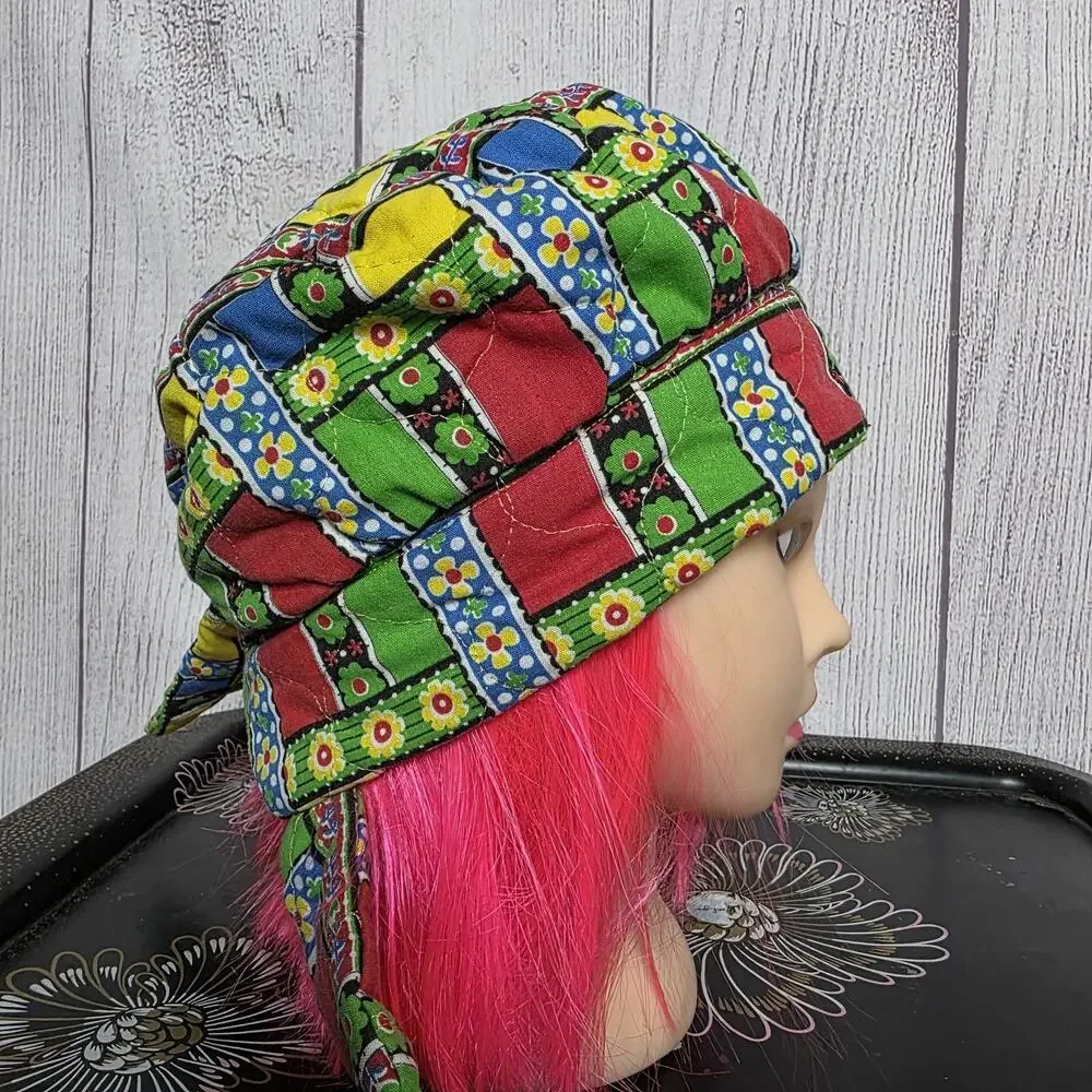 Vintage Patchwork Quilted Bonnet Hat Prairie Cottagecore Tie Back - Picture 4 of 5